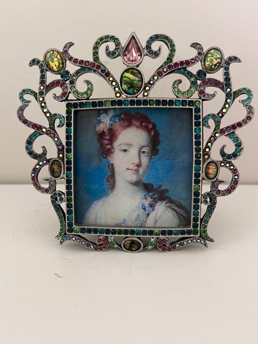 Rare Jay Strongwater Tiara Collection Jeweled Picture Frame Antiqued Silver